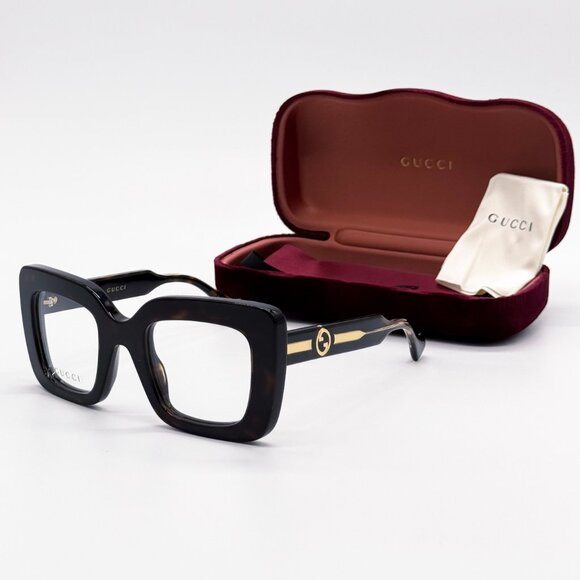 NEW GUCCI GG1554O 002 EYEGLASSES WOMEN HAVANA OVERSIZED EYEWEAR GUCCI - Picture 1 of 13